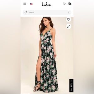 NWOT Lulu's Legendary Romance Black Floral Print Wrap Maxi Dress- small